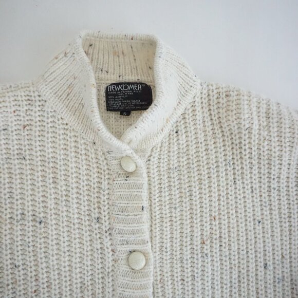 Vintage Newcomer Cream Chunky Knit 10% Wool Button Up Cardigan Sweater S - Picture 10 of 11